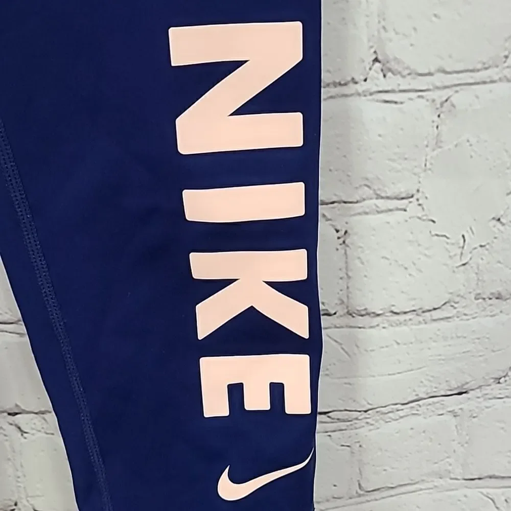 Nike Dri-Fit Girls Medium Navy Stripe Leggings Kids Activewear Gym Yoga Pants
